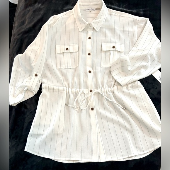 NWT- Calvin Klein Striped Drawstring Waist Tunic Cargo Pants Suit•Size L (12-14) - Picture 4 of 7